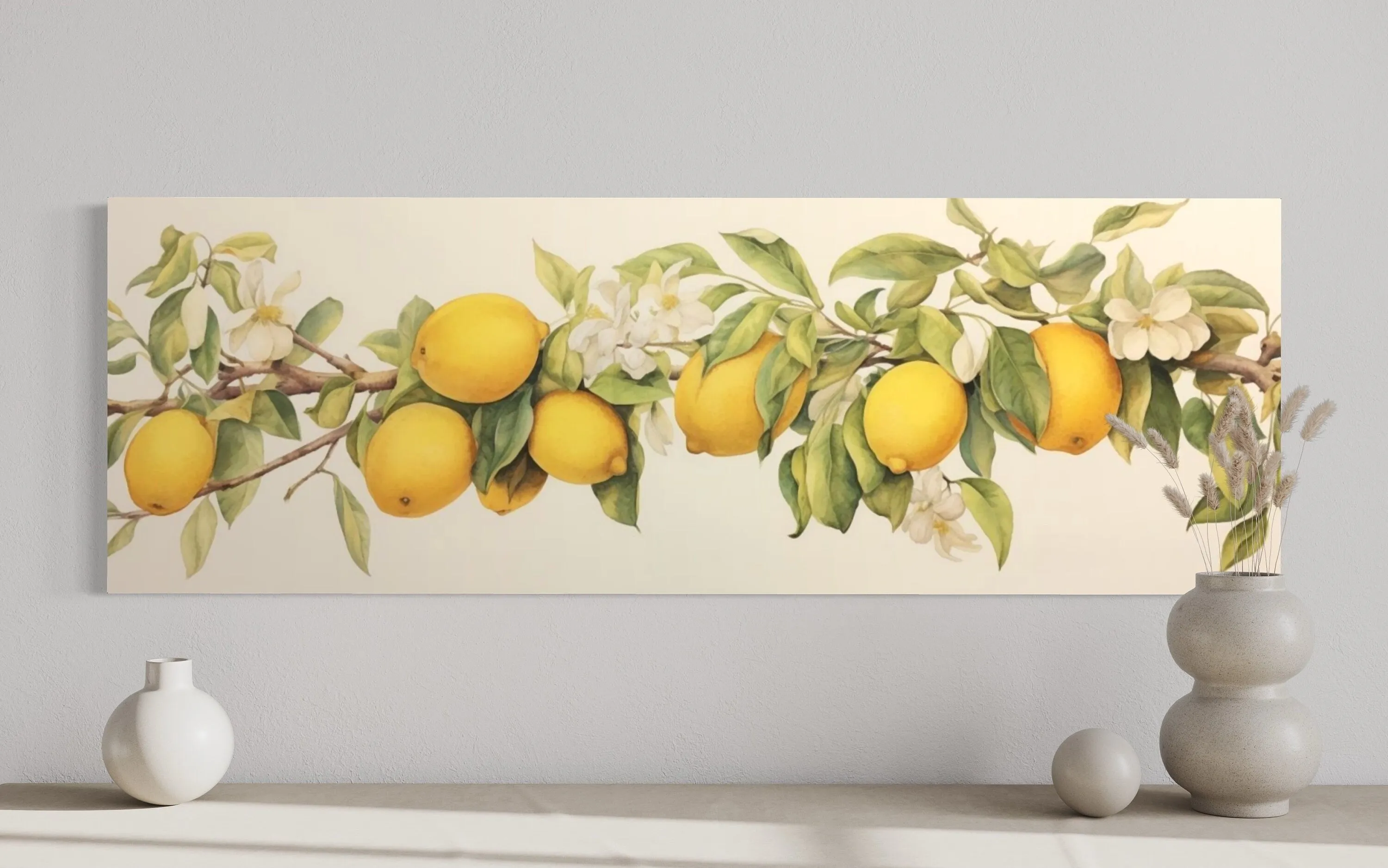 Vintage Lemon Tree Panoramic Framed Canvas Wall Art