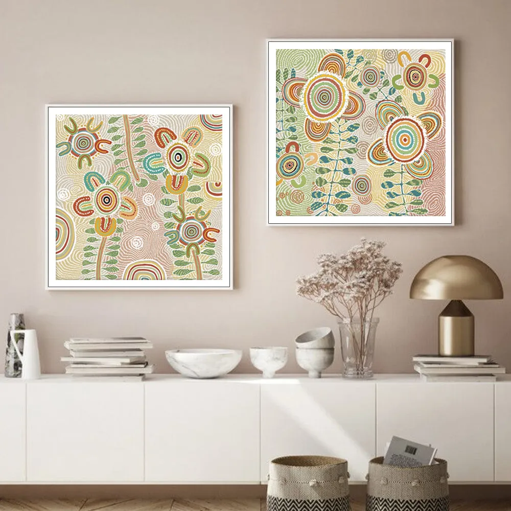Wall Art 70cmx70cm Lovely Pattern 2 Sets White Frame Canvas