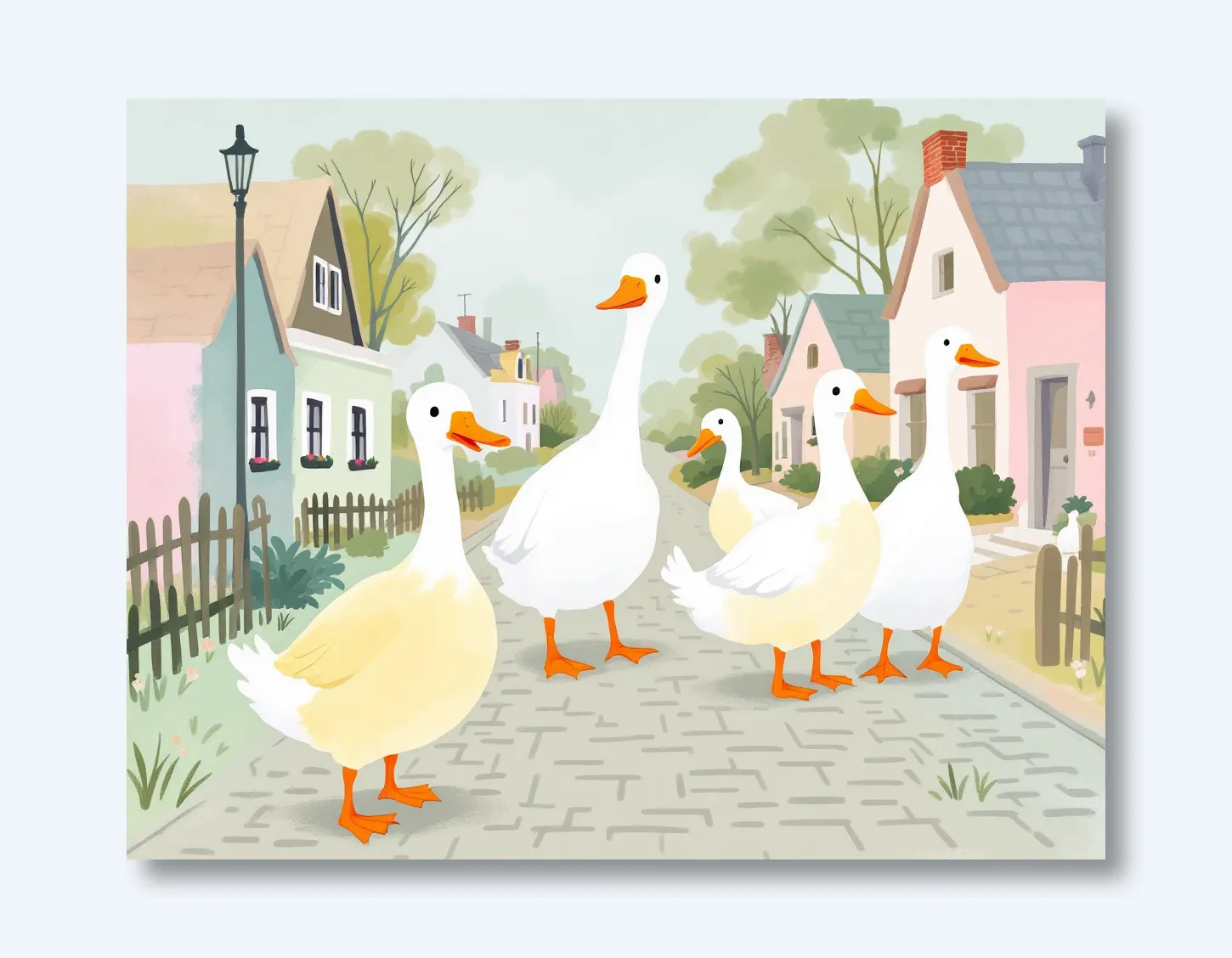 Whimsical Goose Parade Wall Art Poster