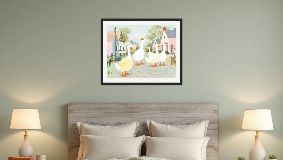 Whimsical Goose Parade Wall Art Poster