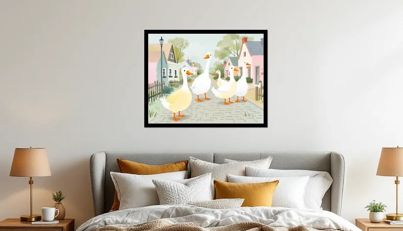 Whimsical Goose Parade Wall Art Poster