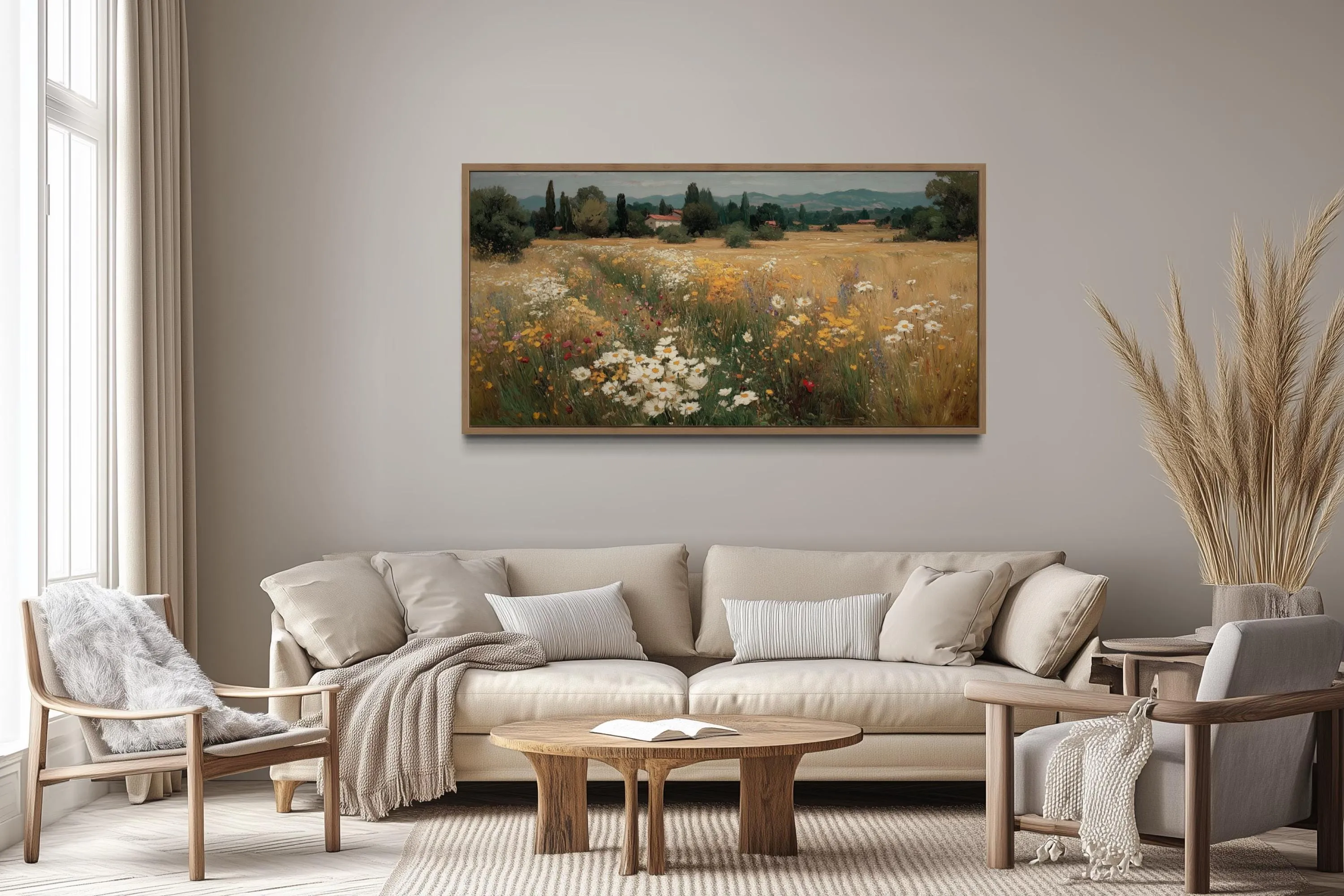Wildflower Field Landscape Framed Canvas Wall Art