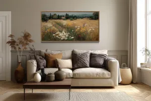 Wildflower Field Landscape Framed Canvas Wall Art