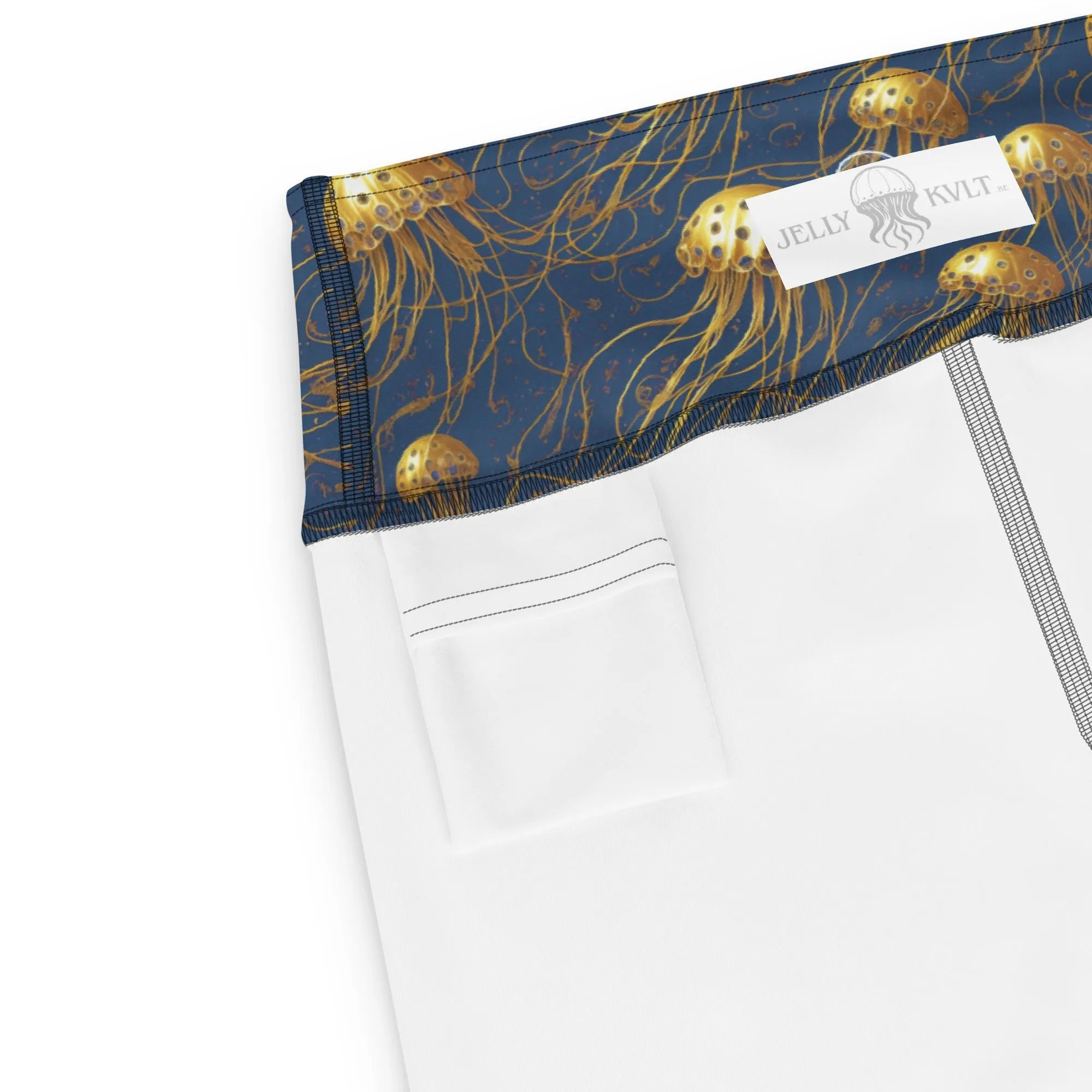 Yoga Capri Leggings Blue and Gold Jellyfishes